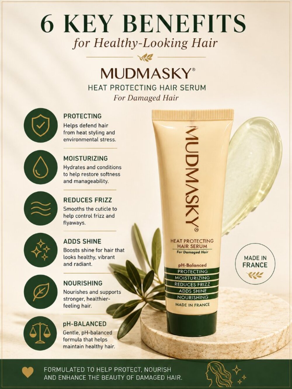 MUDMASKY Heat Protecting Hair Serum Damaged Hair 60mL 2oz Made France - Picture 2 of 4